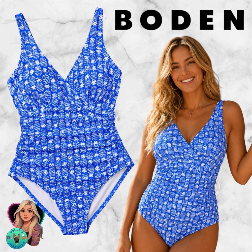 Boden Womens 8 Talamanca Blue Pineapple One Piece Swimsuit Slimming Bathing Suit